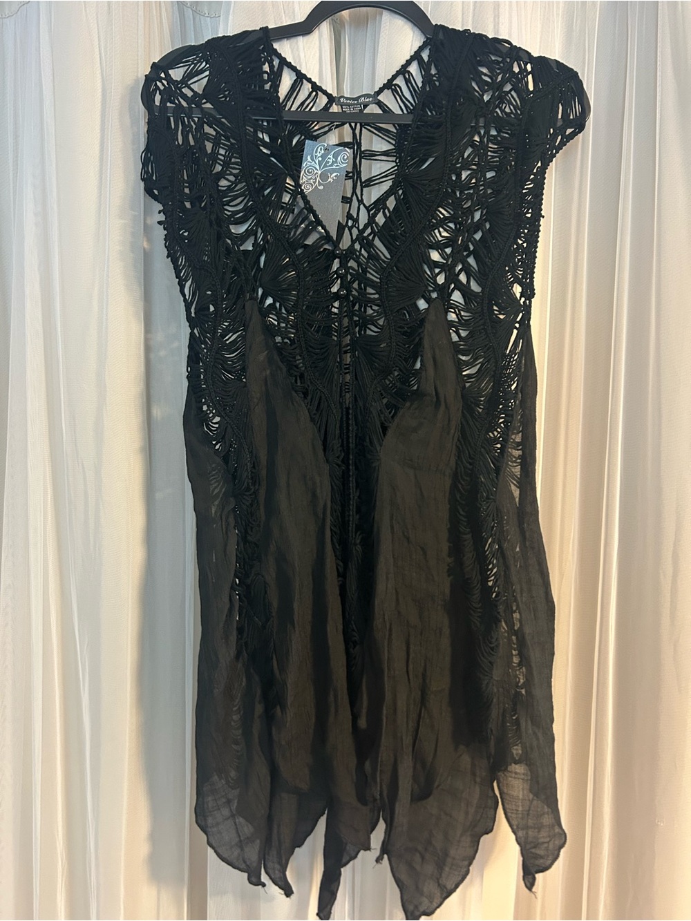Black Crochet & Gauze Swim Cover-Up Tunic